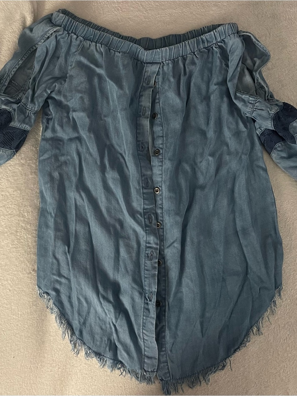 Off-Shoulder Denim Button-Front Women's Top - Blue